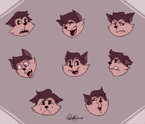 Character Expression Sheet - Cartoon Wolf